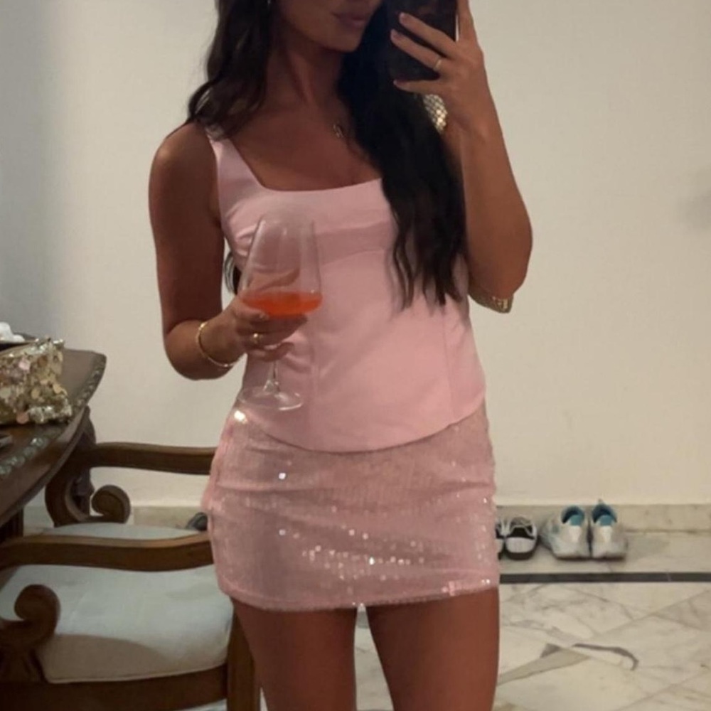 White Fox Pink Sequin Mini Skirt